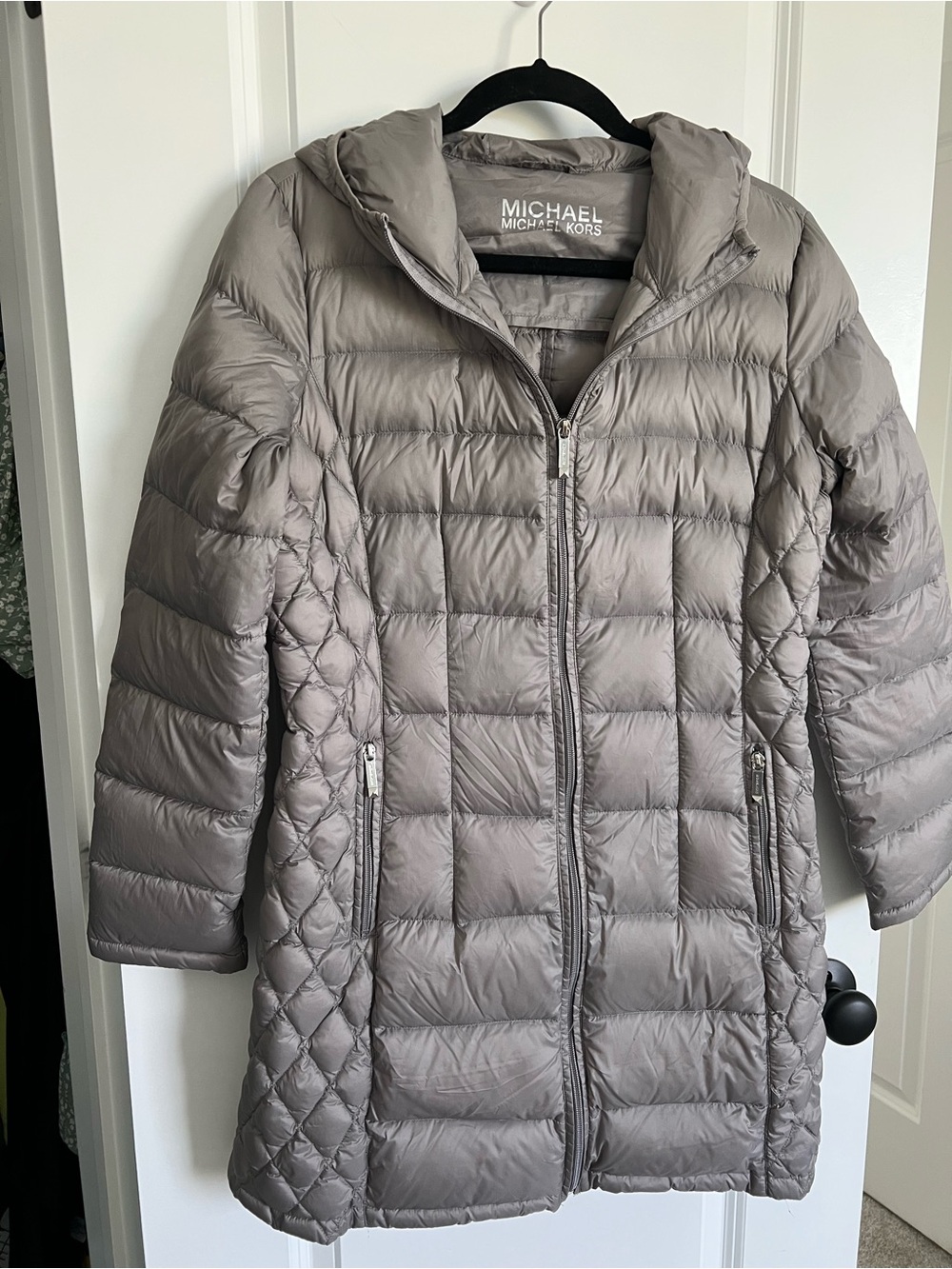 Michael Kors Gray Puffer Coat with Hood
